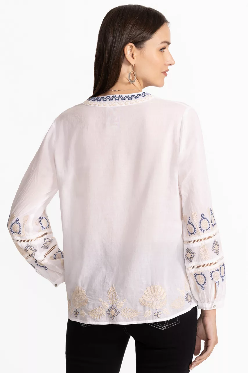 Johnny Was BUTTON FRONT LISBON BLOUSE White