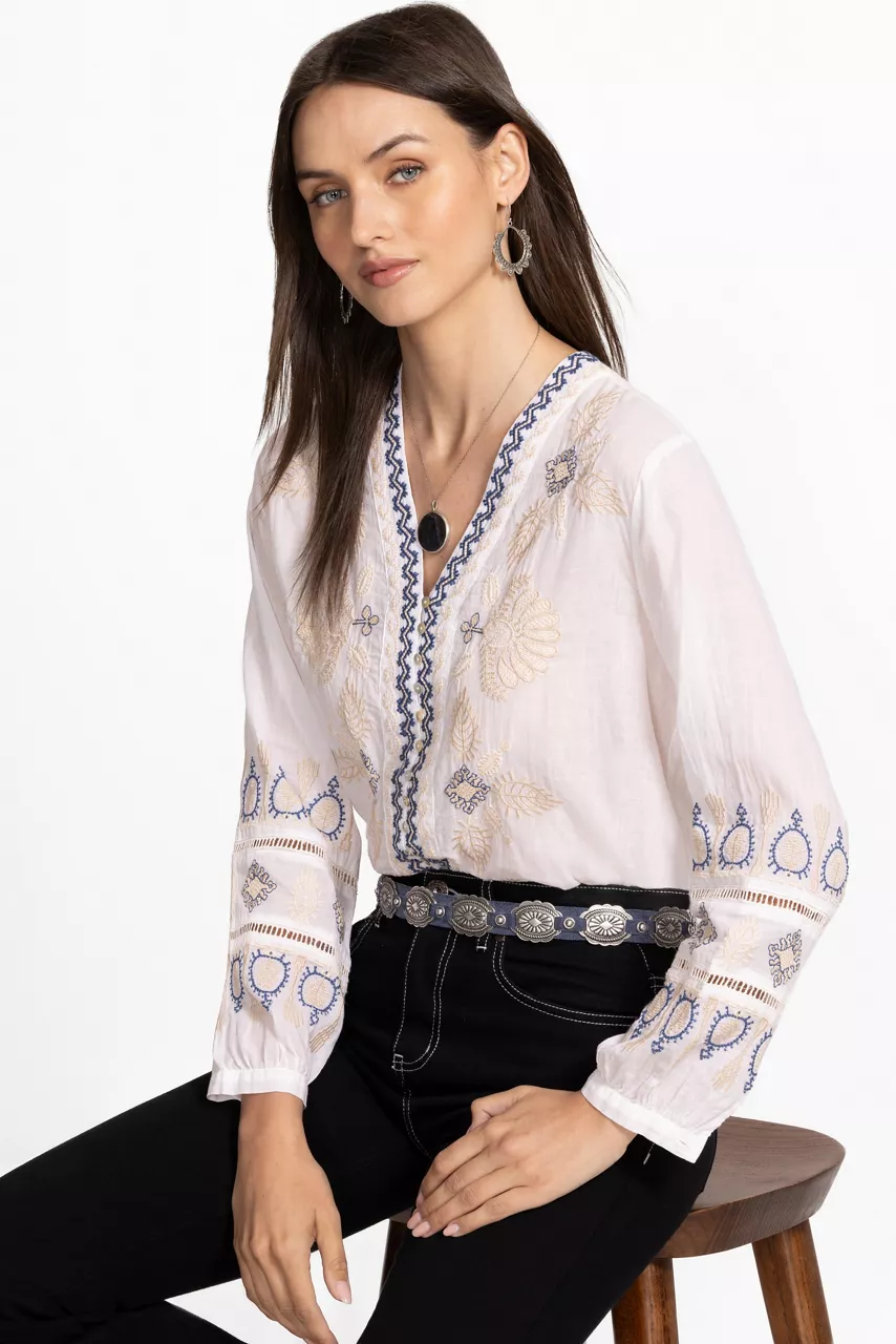 johnny was BUTTON FRONT LISBON BLOUSE White