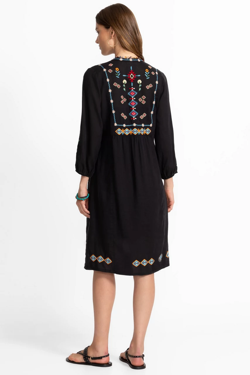 Johnny Was BUTTON FRONT YOKE DRESS Black