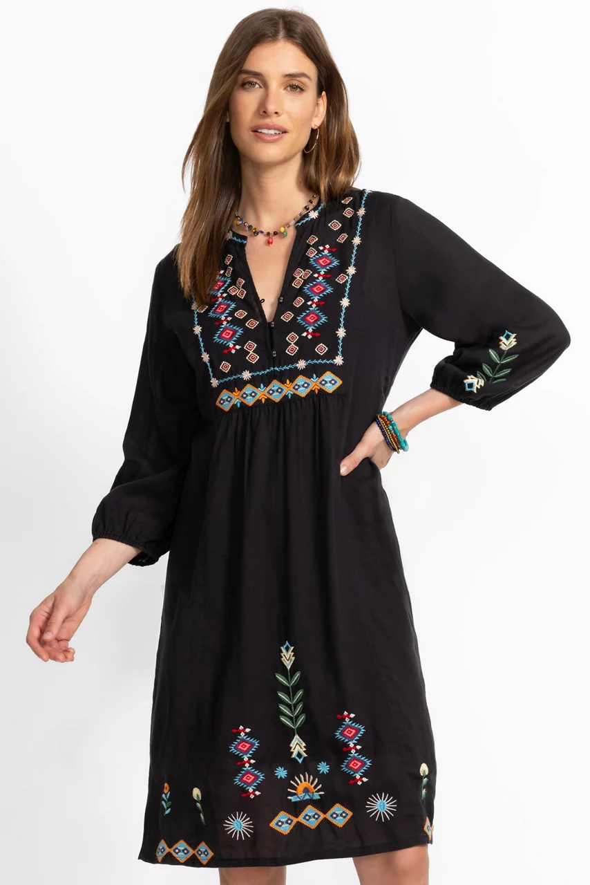 johnny was BUTTON FRONT YOKE DRESS Black