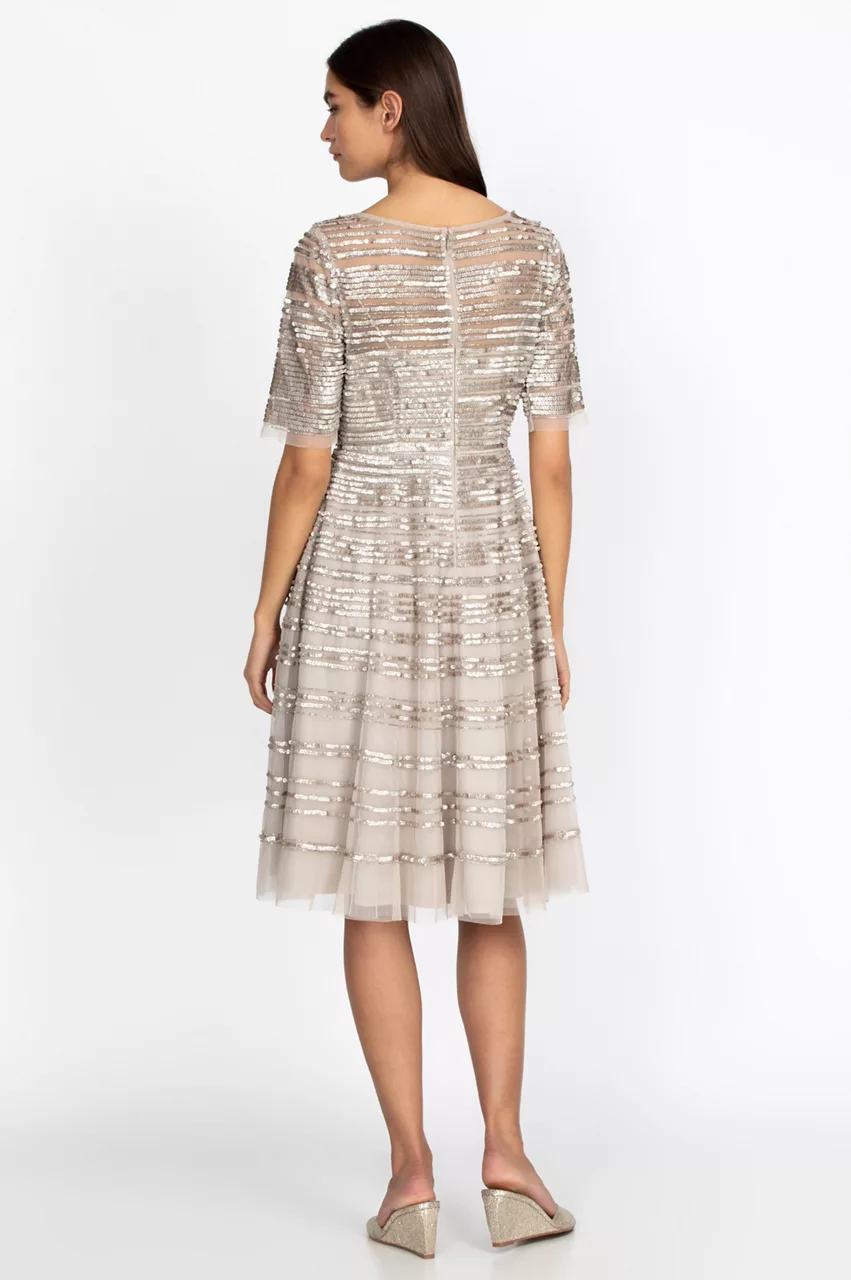 Johnny Was Champagne Beaded Mesh Dress Champagne