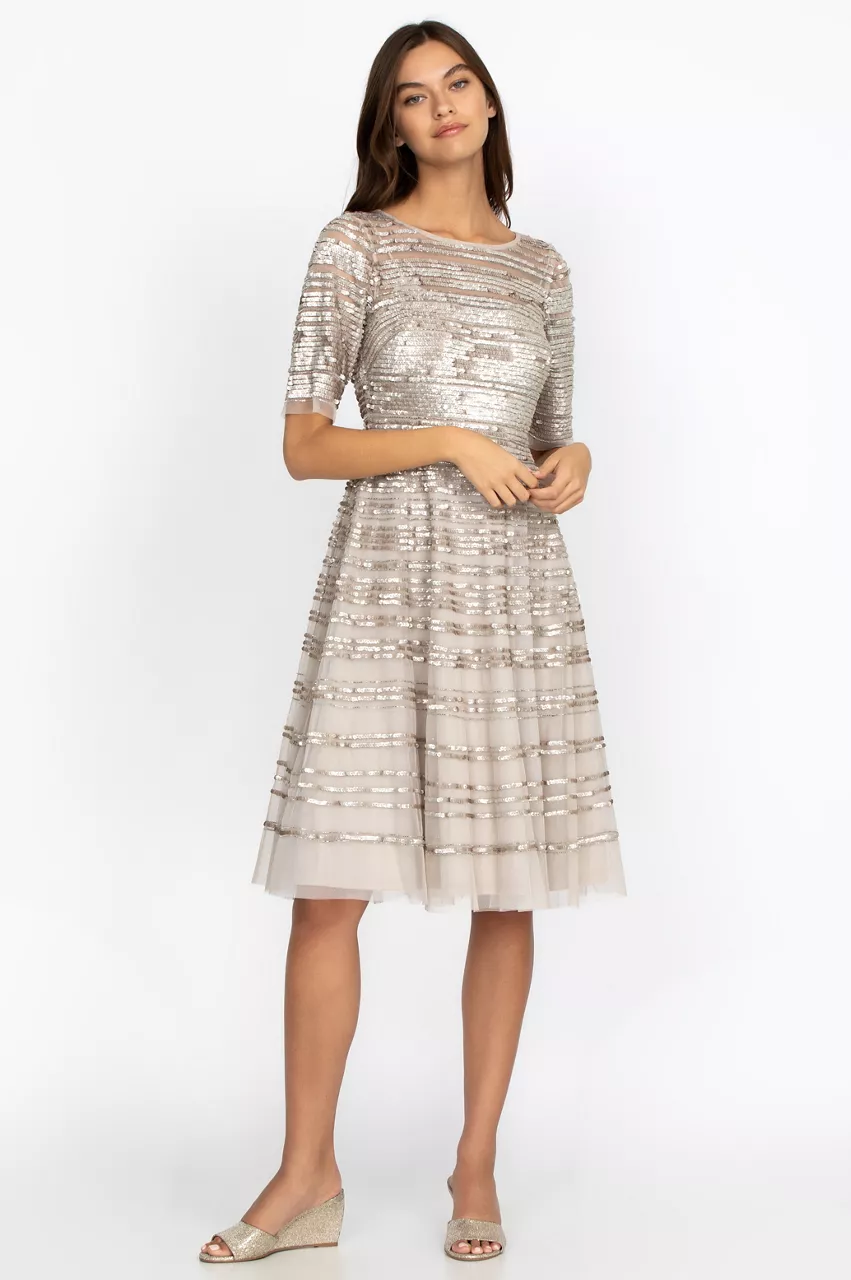 johnny was Champagne Beaded Mesh Dress Champagne