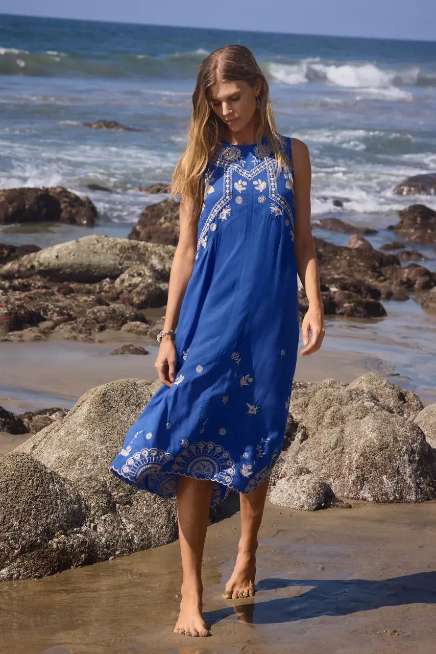 Johnny Was CHEVRON TANK DRESS Cobalt