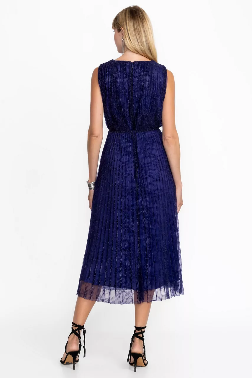 Johnny Was CLARIO PLEATED MIDI DRESS Electric Blue