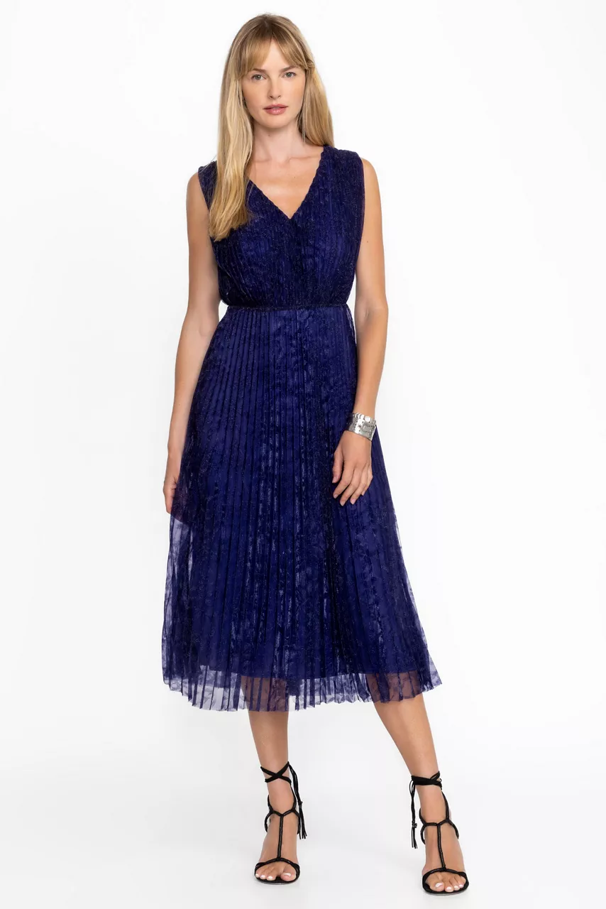 johnny was CLARIO PLEATED MIDI DRESS Electric Blue