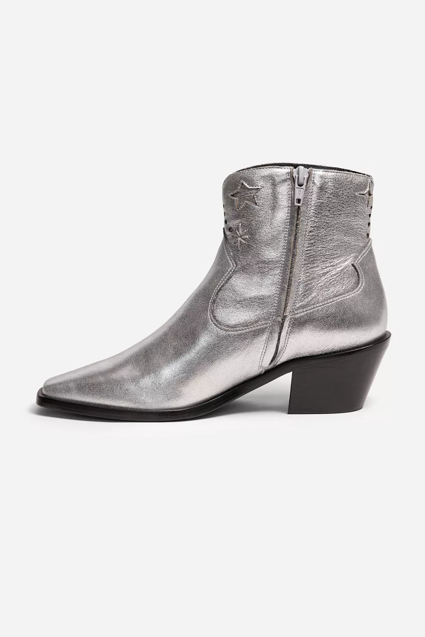 Johnny Was COSMOS METALLIC LEATHER BOOTIE Silver