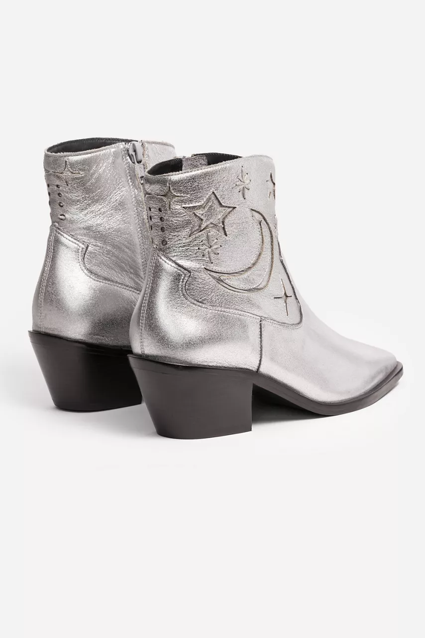 Johnny Was COSMOS METALLIC LEATHER BOOTIE Silver