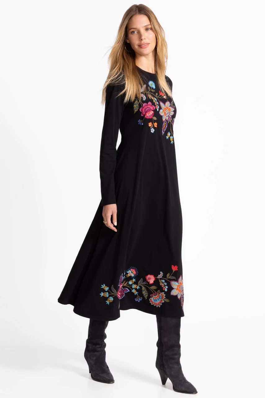 johnny was CREW NECK SWING DRESS Black