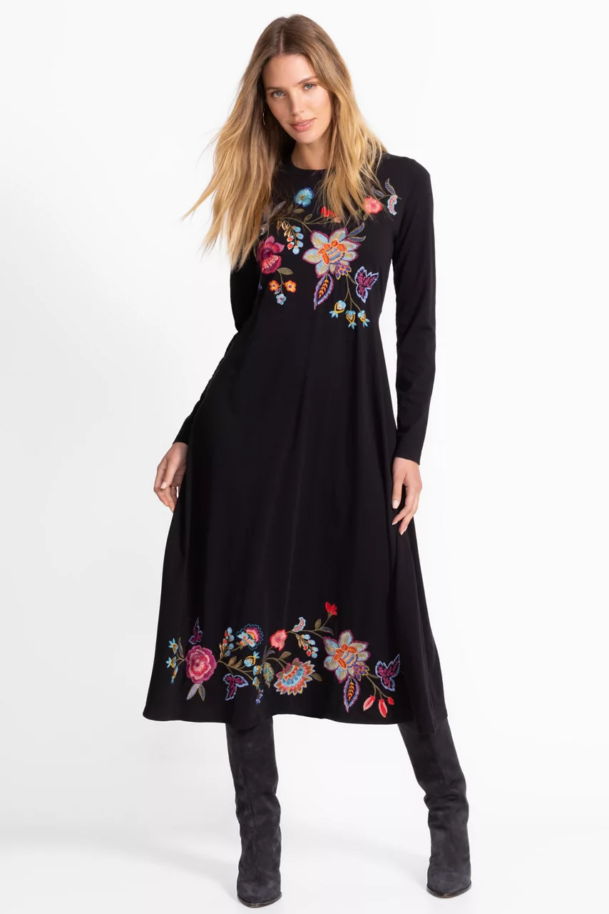 Johnny Was CREW NECK SWING DRESS Black