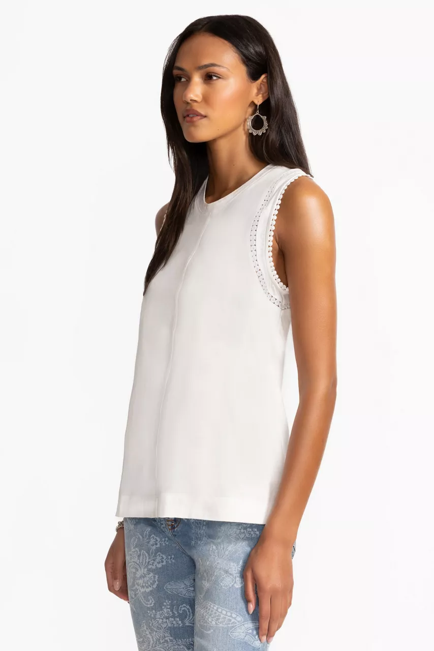 Johnny Was CROCHET CREW NECK TANK Bright White