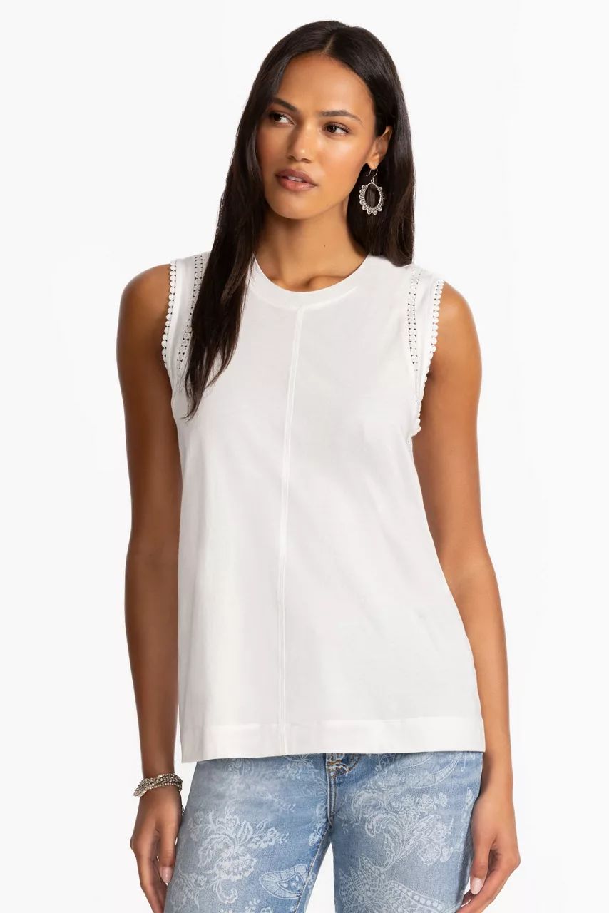 Johnny Was CROCHET CREW NECK TANK Bright White