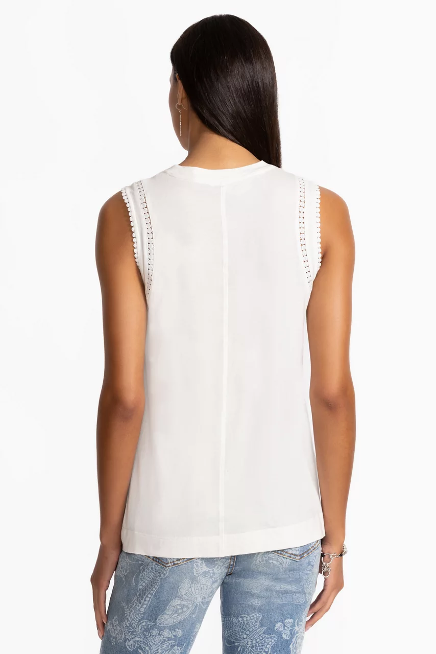 Johnny Was CROCHET CREW NECK TANK Bright White