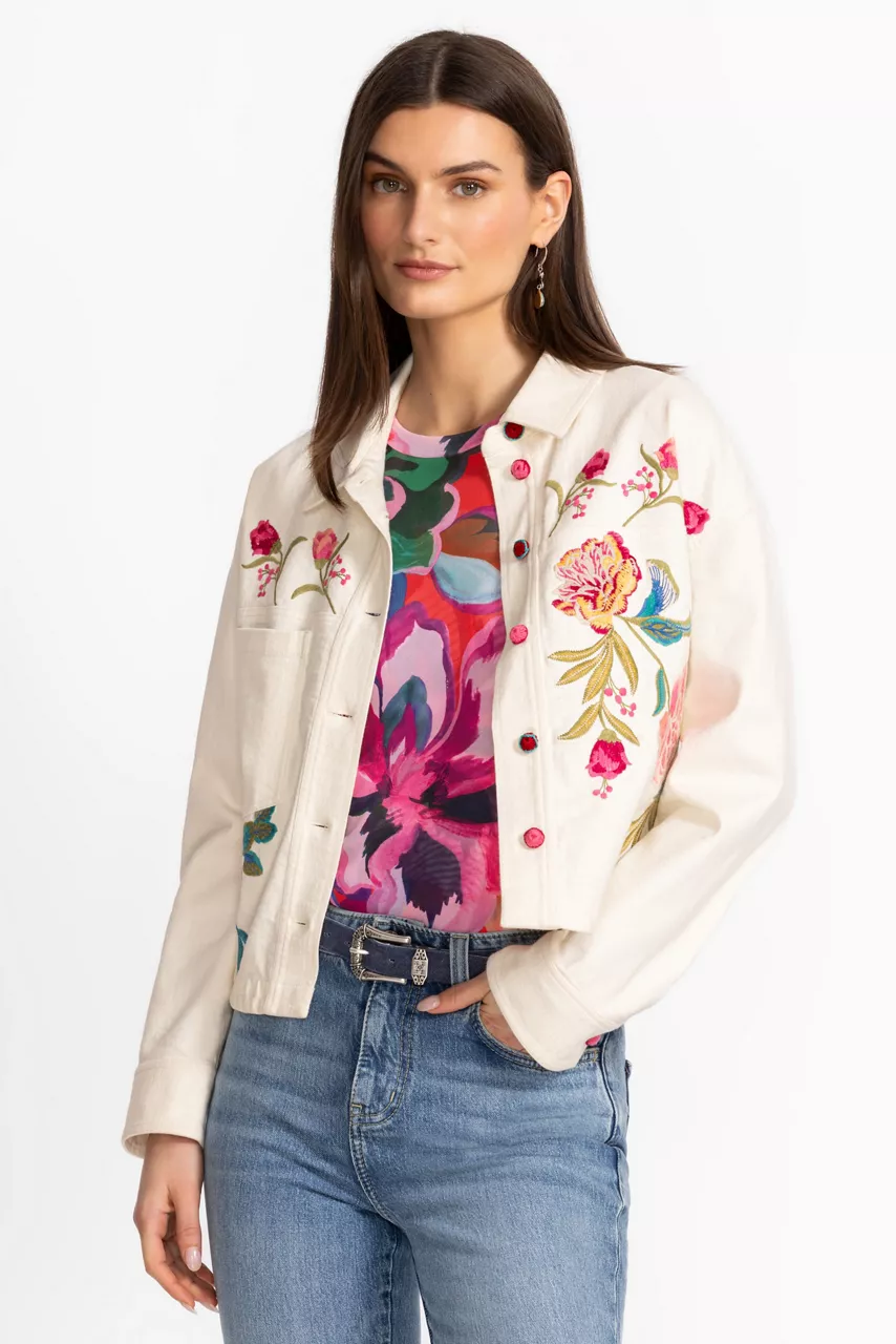 johnny was CROCHET CROPPED DENIM JACKET White