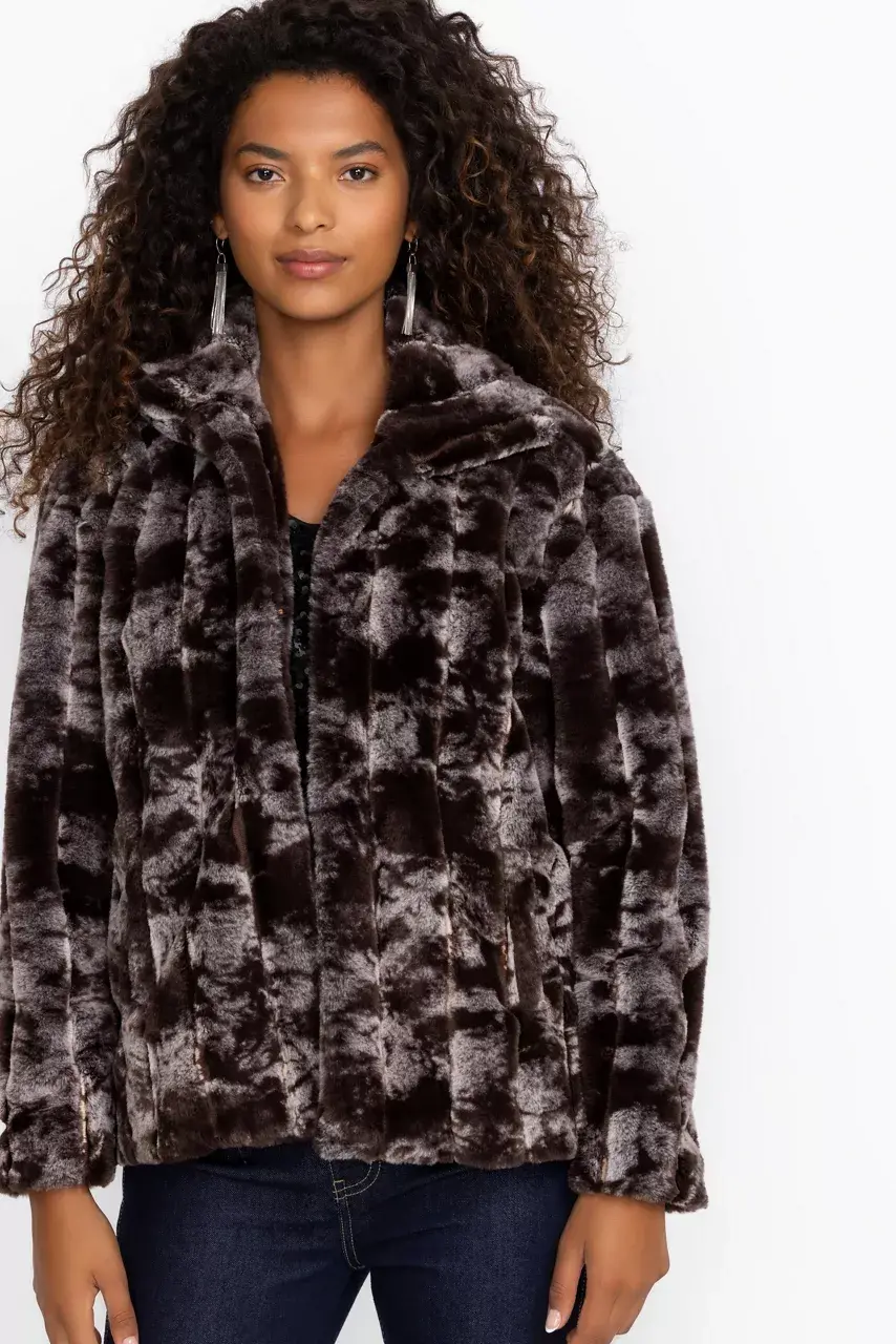 Johnny Was CROPPED FAUX FUR JACKET Marbled