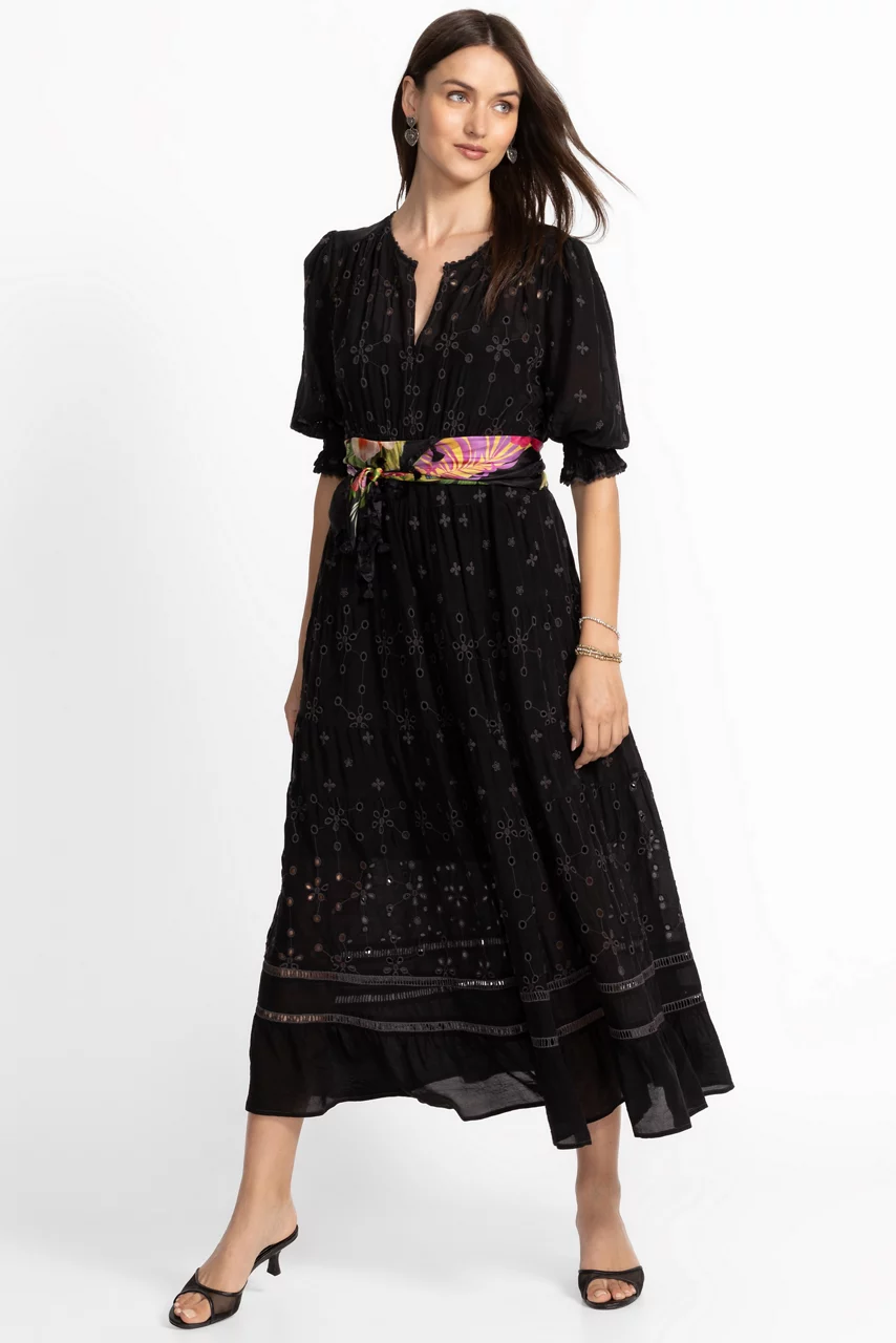 Johnny Was DAPHNE EMBROIDERED MAXI DRESS Black