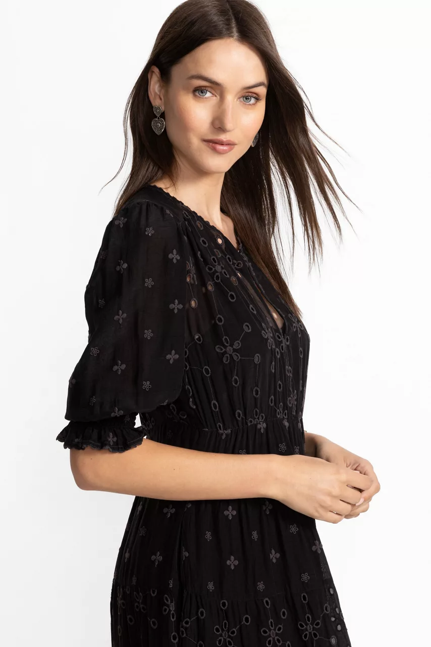 Johnny Was DAPHNE EMBROIDERED MAXI DRESS Black