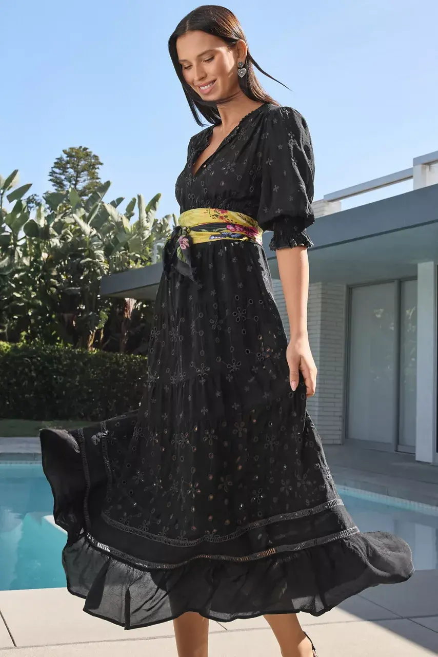 johnny was DAPHNE EMBROIDERED MAXI DRESS Black