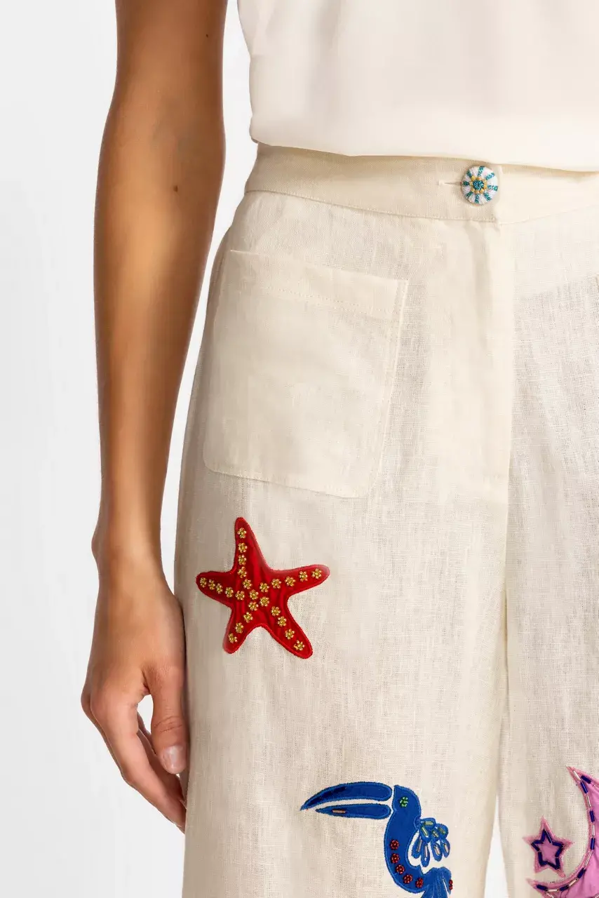 Johnny Was DELORES WIDE LEG PANT Ecru