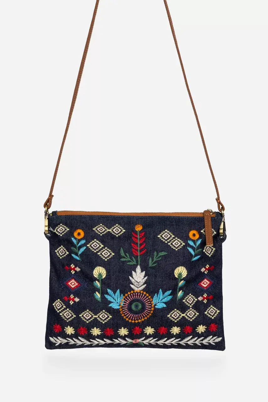 Johnny Was DENIM CROSSBODY BAG Denim Blue