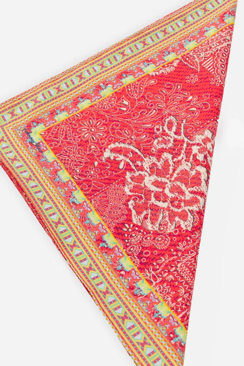 Johnny Was DENIM EMBROIDERY HEAD SCARF Red Lace