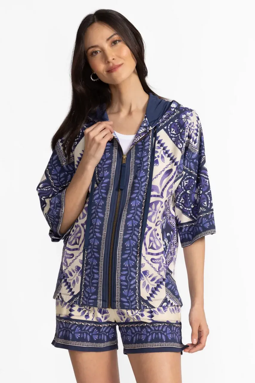 Johnny Was DOLMAN SHORT SLEEVE HOODIE Starling