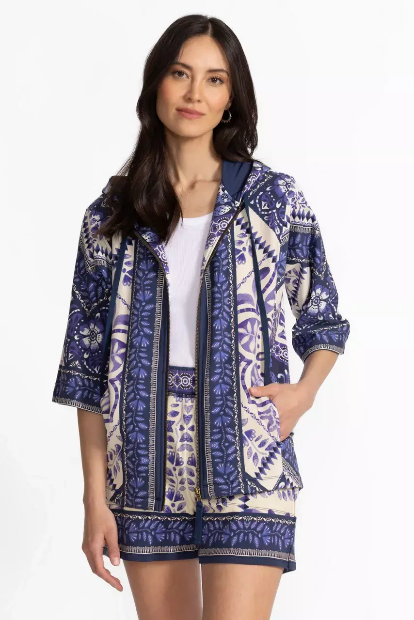 Johnny Was DOLMAN SHORT SLEEVE HOODIE Starling