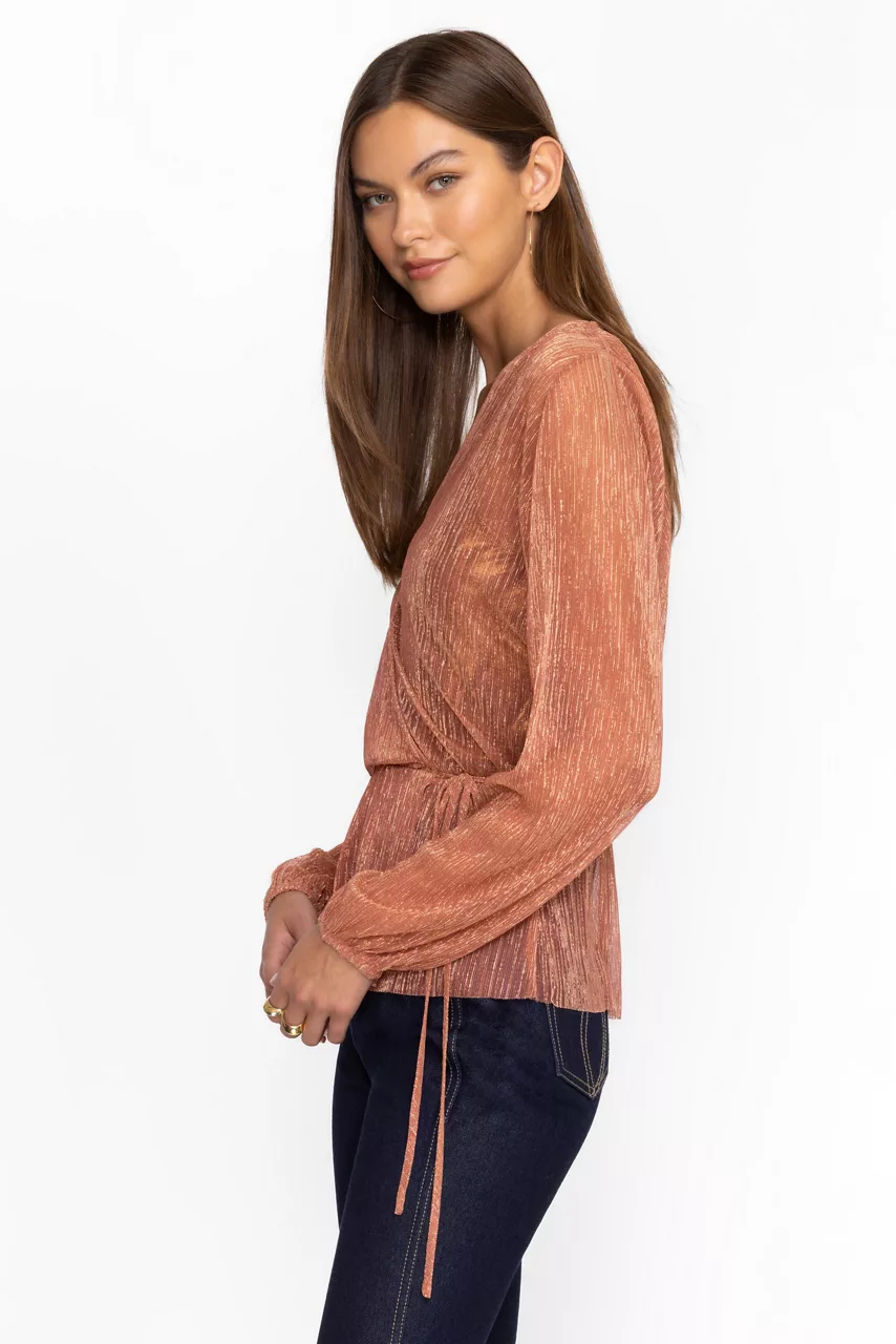 Johnny Was DUFFIE WRAP BLOUSE Metallic Melon
