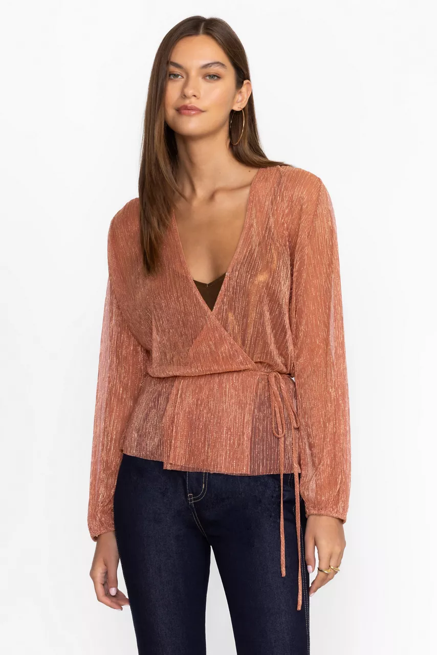Johnny Was DUFFIE WRAP BLOUSE Metallic Melon