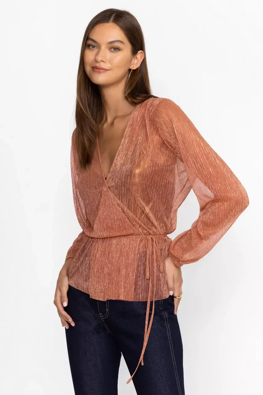 Johnny Was DUFFIE WRAP BLOUSE Metallic Melon