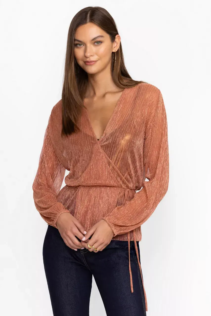 johnny was DUFFIE WRAP BLOUSE Metallic Melon