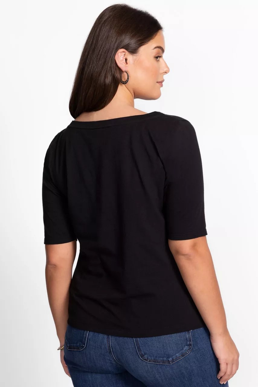 Johnny Was ELBOW SLEEVE BOAT NECK TEE Black