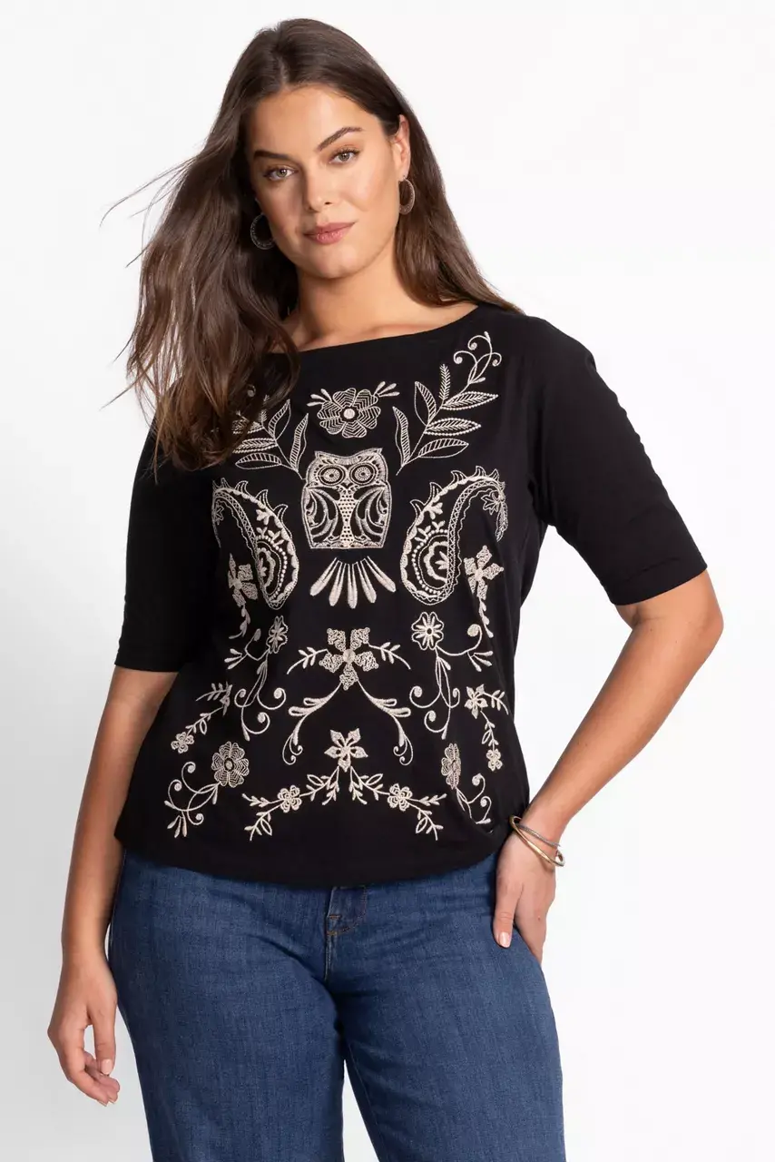 johnny was ELBOW SLEEVE BOAT NECK TEE Black