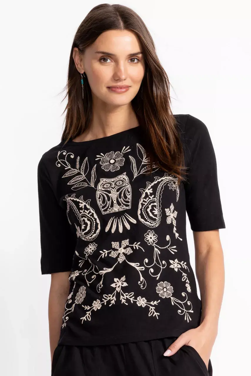 johnny was ELBOW SLEEVE BOAT NECK TEE Black