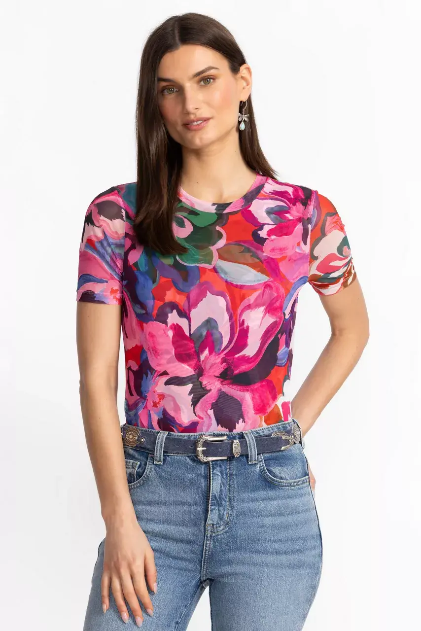 Johnny Was ELEANOR SHORT SLEEVE MESH TEE Ambre