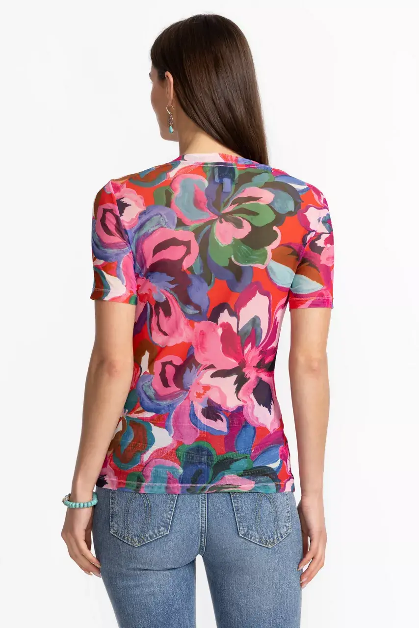 Johnny Was ELEANOR SHORT SLEEVE MESH TEE Ambre