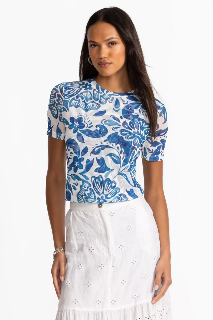 Johnny Was ELEANOR SHORT SLEEVE MESH TEE Bethany