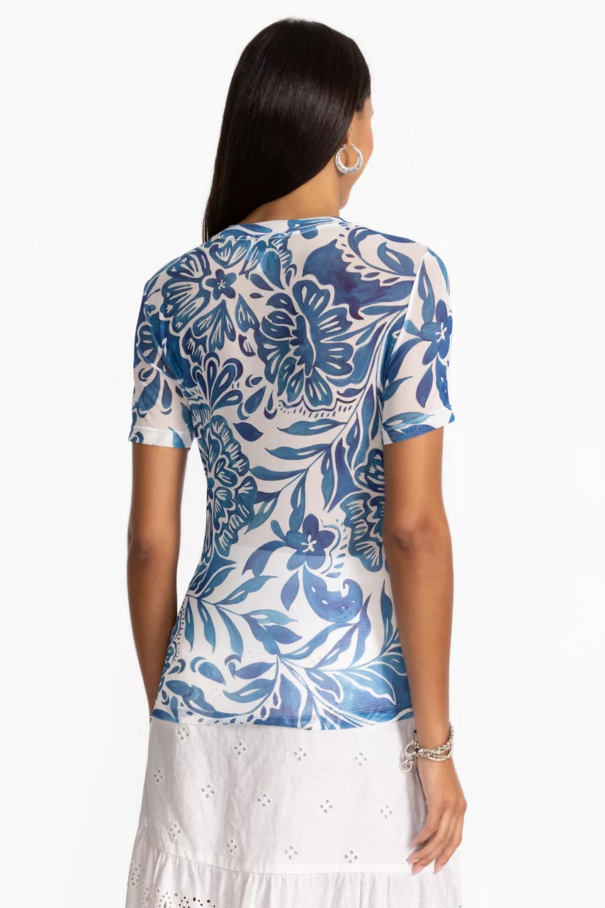 Johnny Was ELEANOR SHORT SLEEVE MESH TEE Bethany