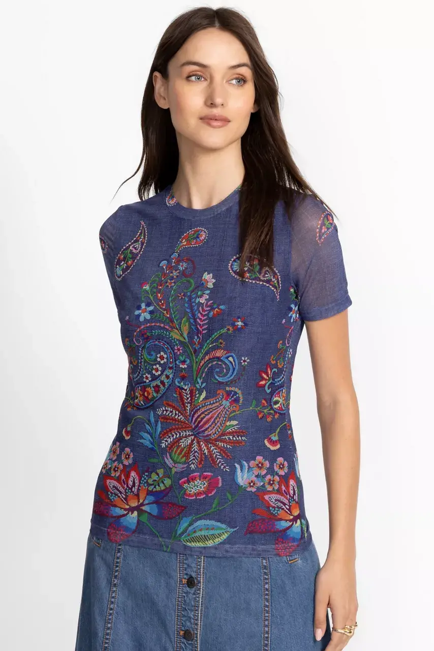 Johnny Was ELEANOR SHORT SLEEVE MESH TEE Carlie