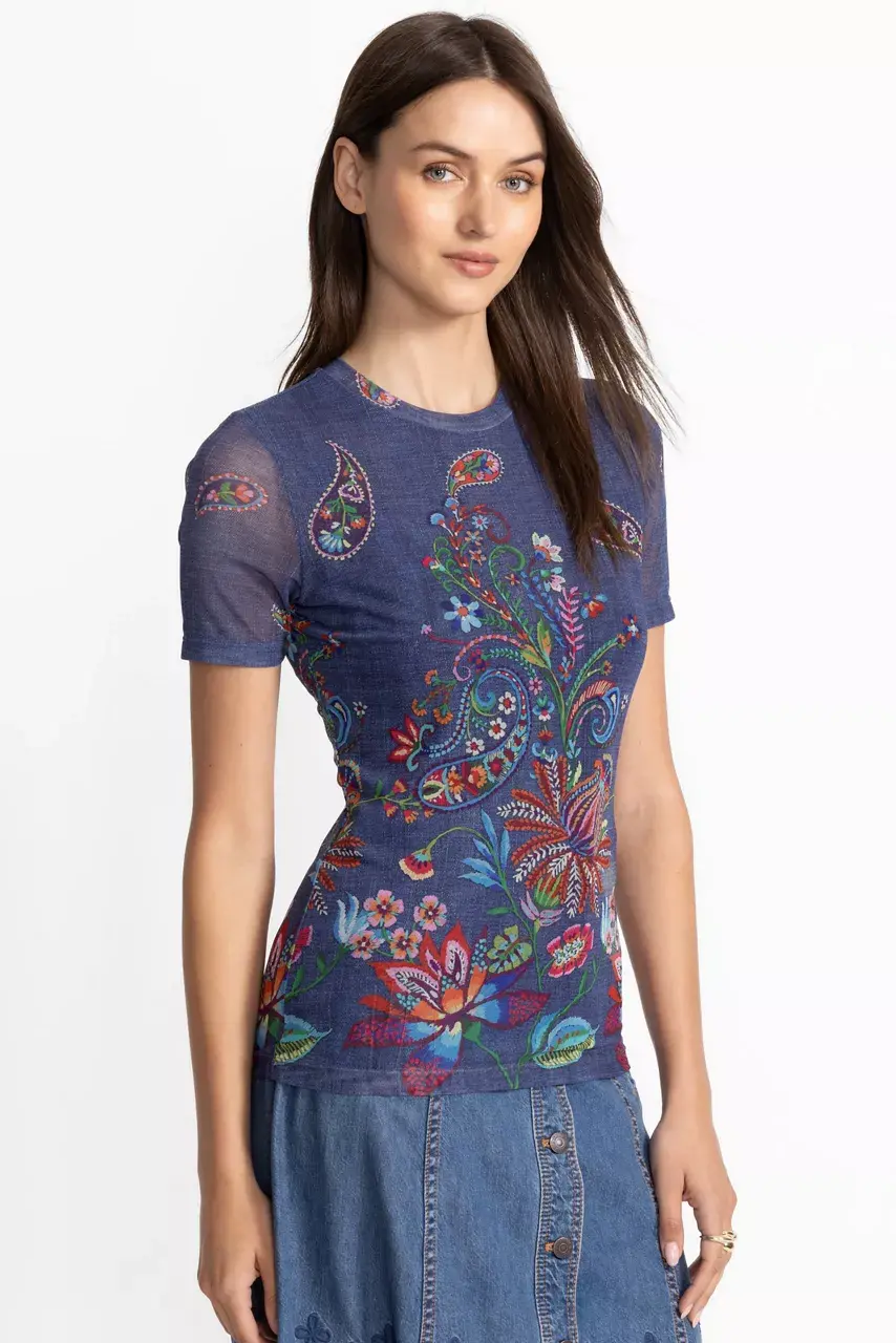 Johnny Was ELEANOR SHORT SLEEVE MESH TEE Carlie