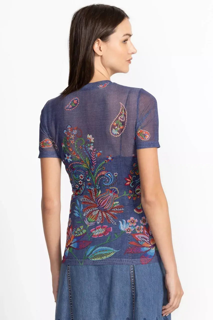 Johnny Was ELEANOR SHORT SLEEVE MESH TEE Carlie