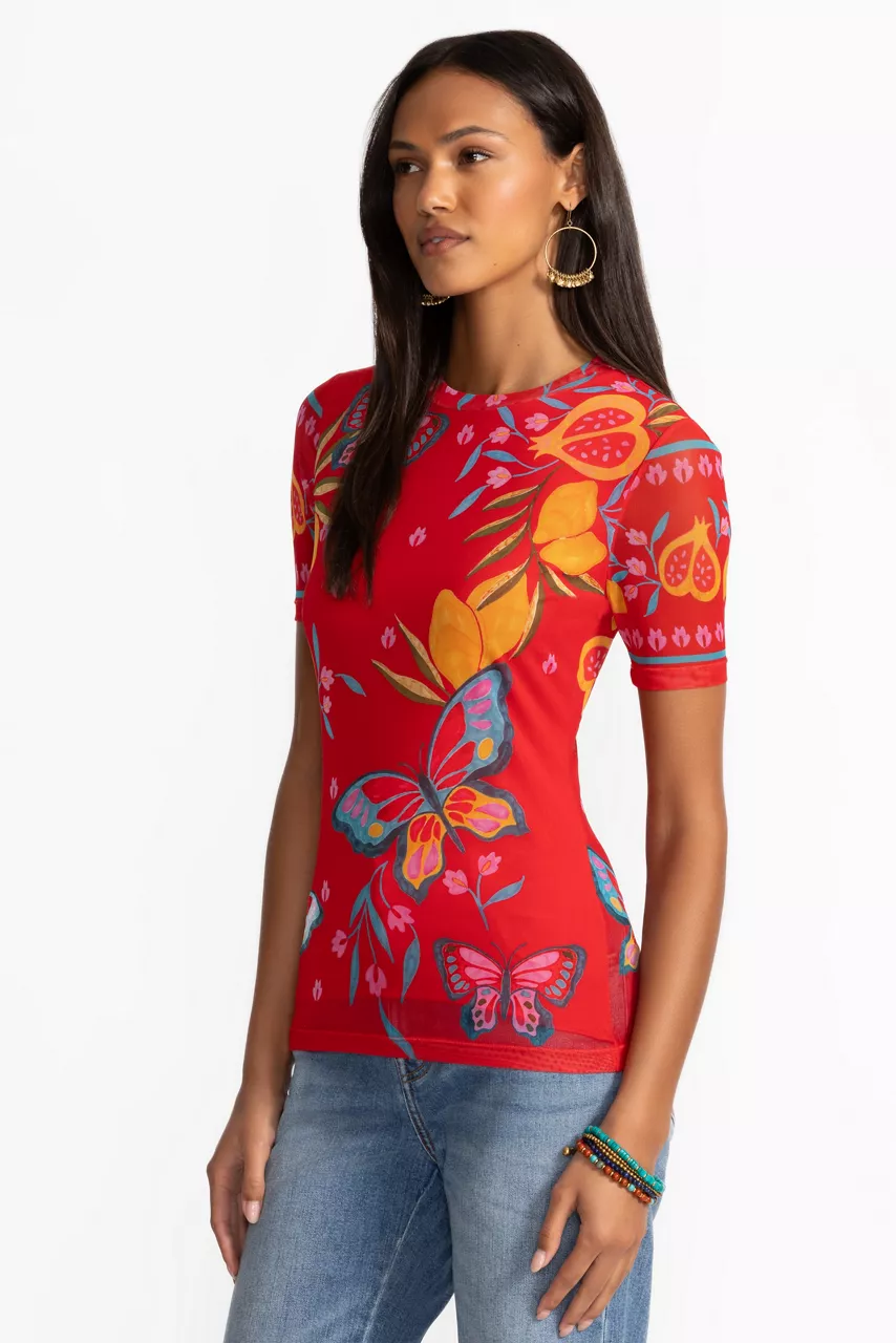 Johnny Was ELEANOR SHORT SLEEVE MESH TEE Ekaterina