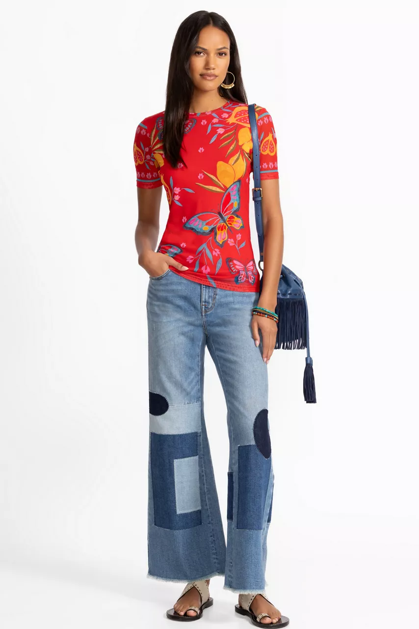 Johnny Was ELEANOR SHORT SLEEVE MESH TEE Ekaterina