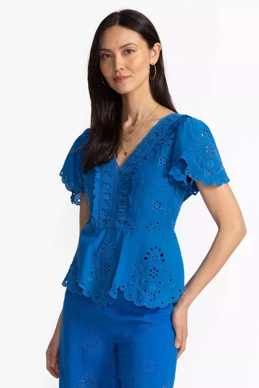 Johnny Was ELIZABETH PEPLUM BLOUSE Directoire Blue