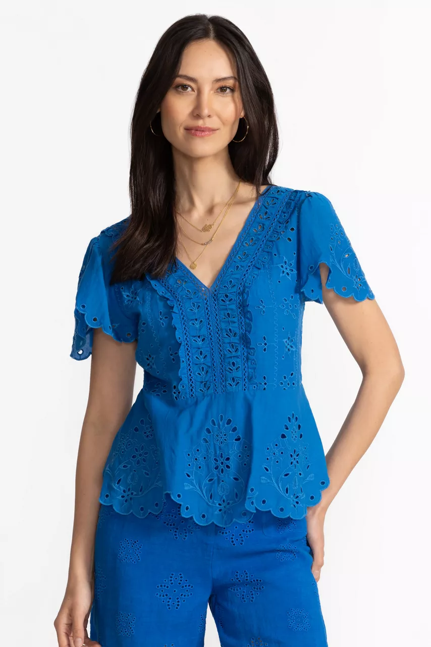johnny was ELIZABETH PEPLUM BLOUSE Directoire Blue