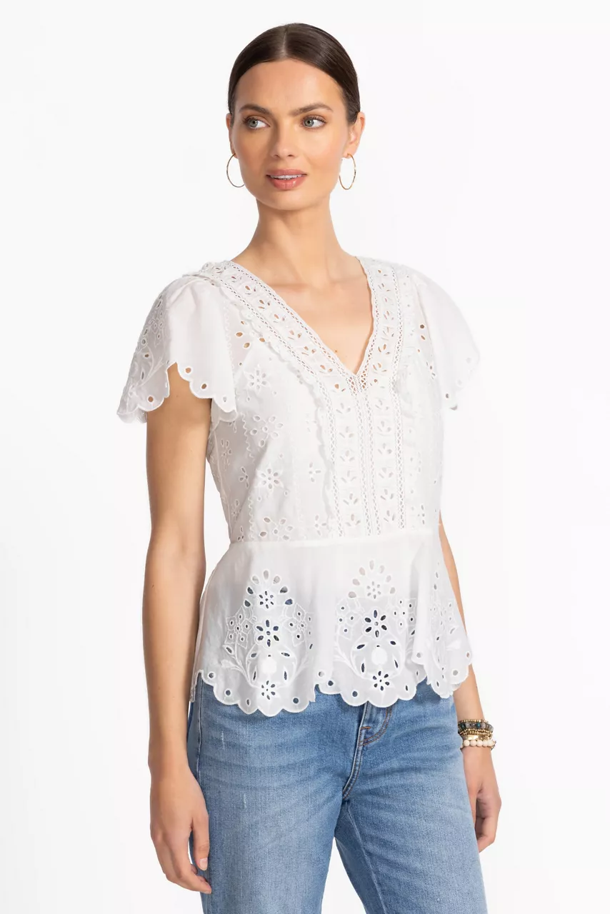 Johnny Was ELIZABETH PEPLUM BLOUSE White