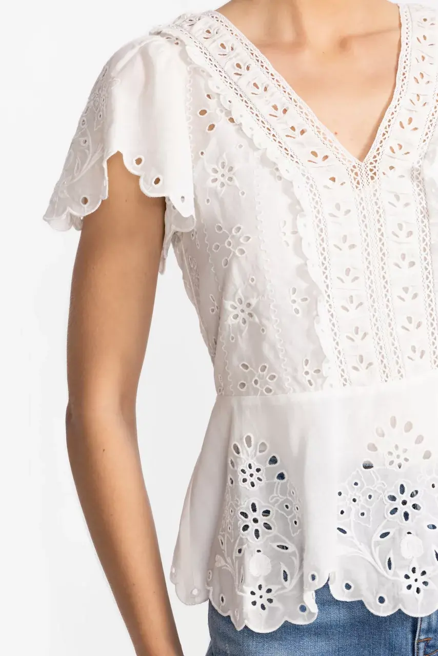 Johnny Was ELIZABETH PEPLUM BLOUSE White