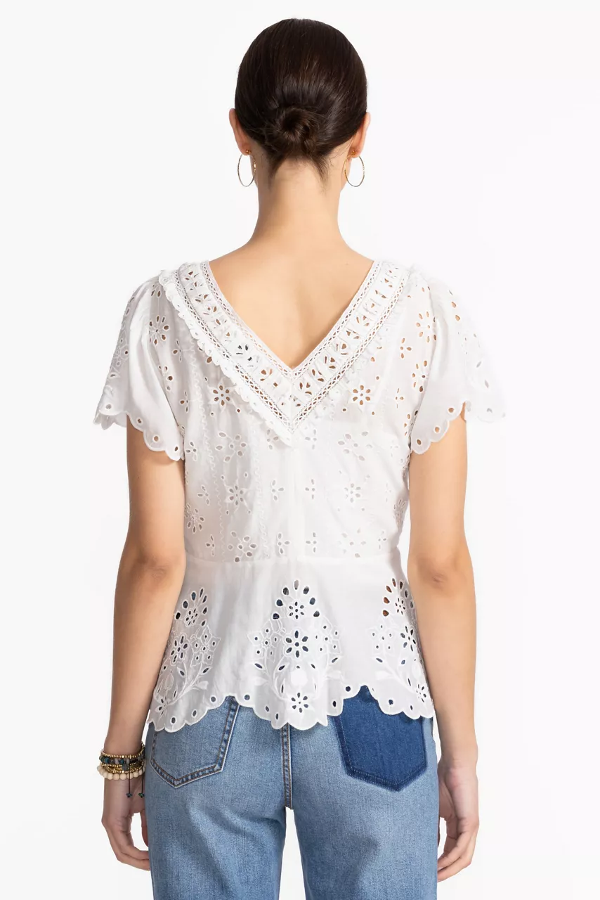 Johnny Was ELIZABETH PEPLUM BLOUSE White