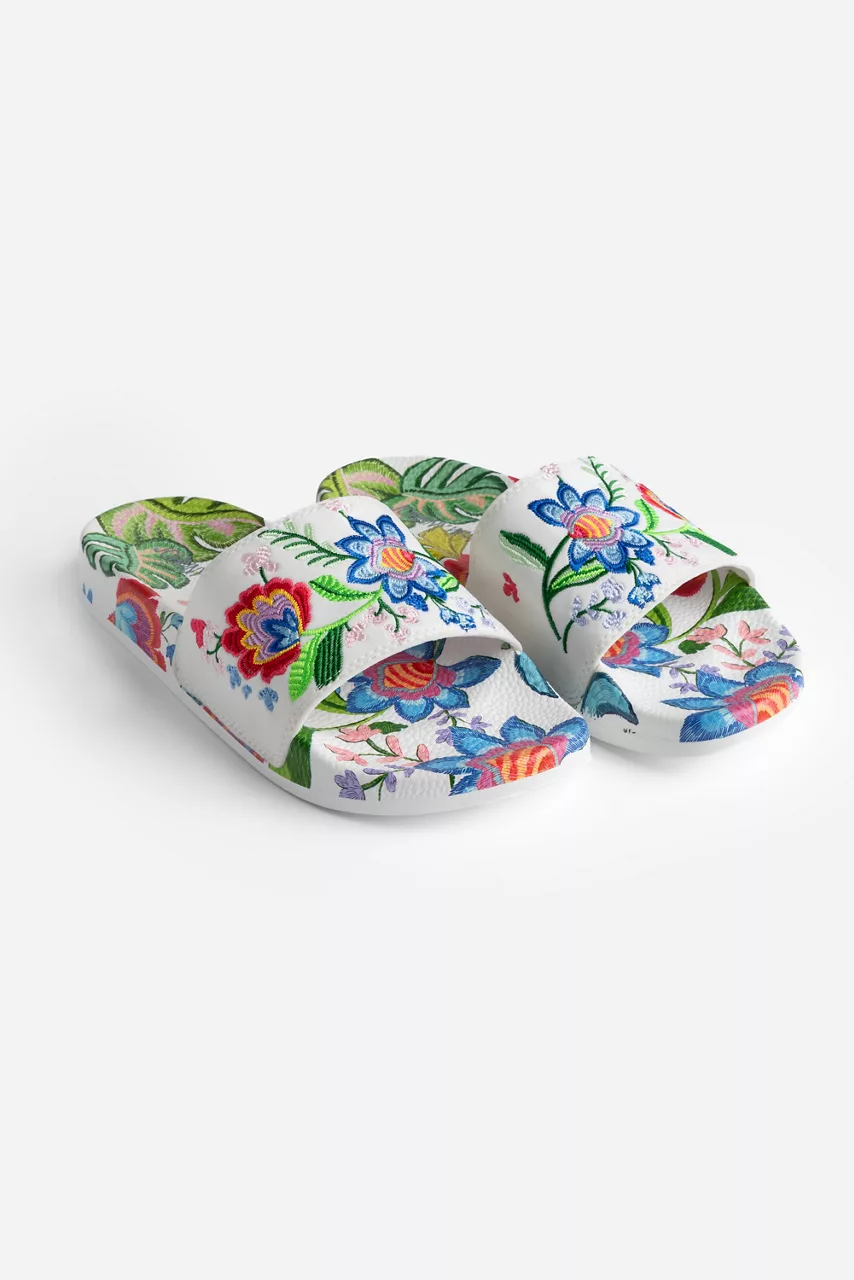 Johnny Was EMBROIDERED POOL SLIDE Rumba White