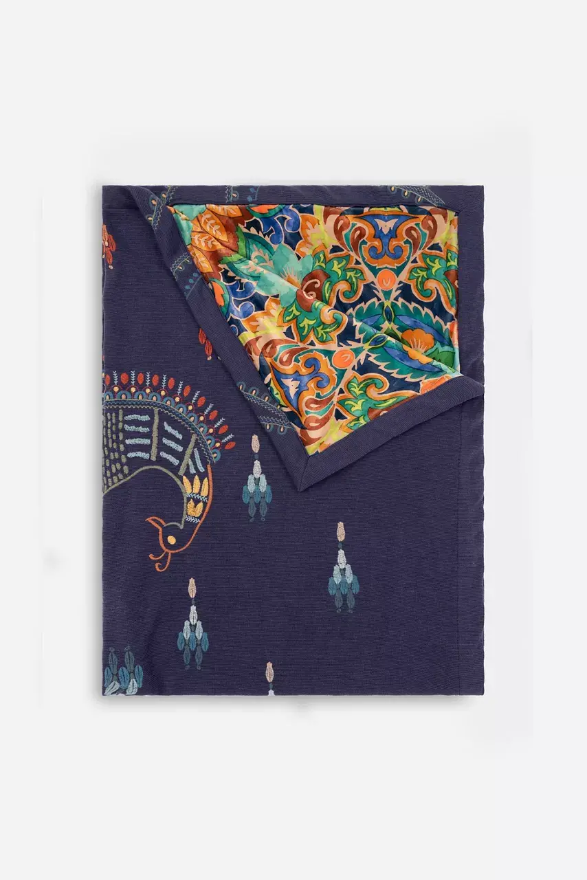 johnny was EMBROIDERED THROW BLANKET Blue Depths