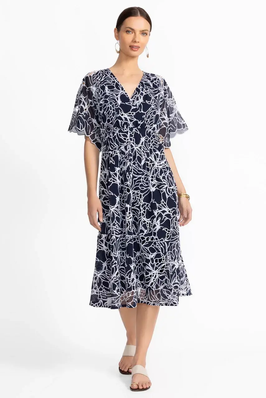 Johnny Was EYELET BLOOM DRESS Navy
